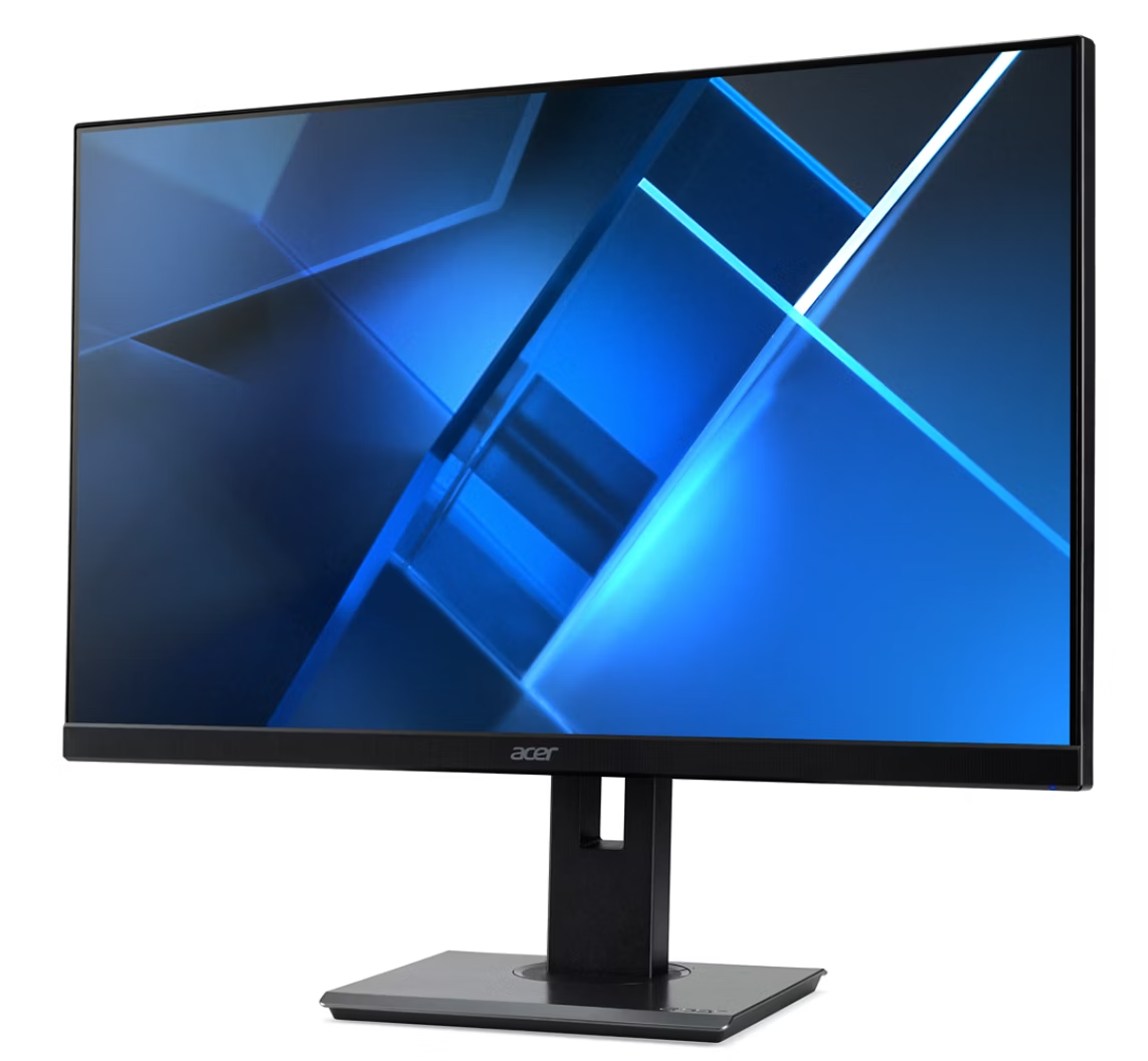 Egy fekete Acer monitor, képernyőjén kék absztrakt háttérrel.