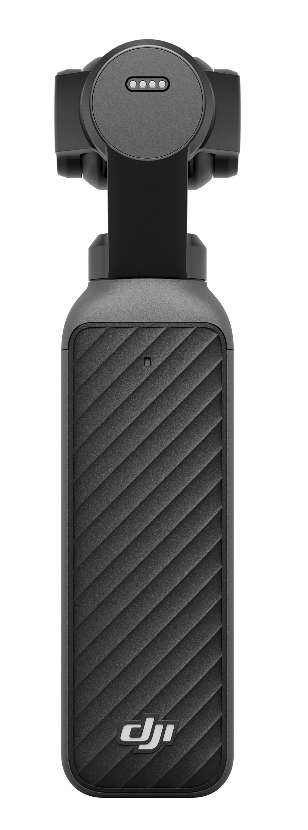 Czarny gimbal z portem ładowania i prążkowaną teksturą.