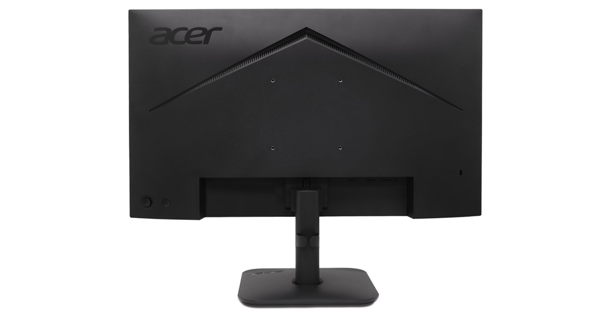 Fekete Acer monitor hátulnézete az állványán.
