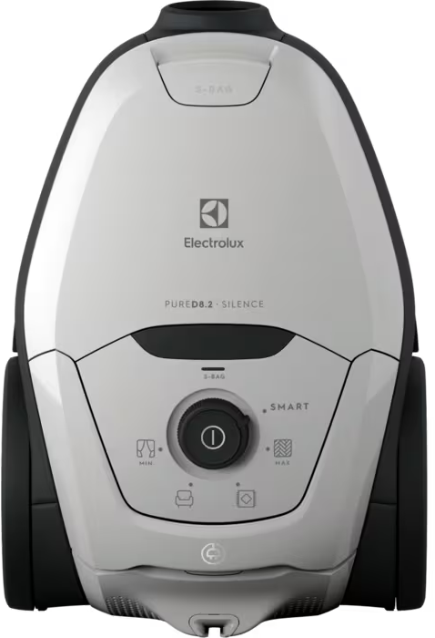 Un aspirateur Electrolux blanc avec molette et boutons de commande noirs.