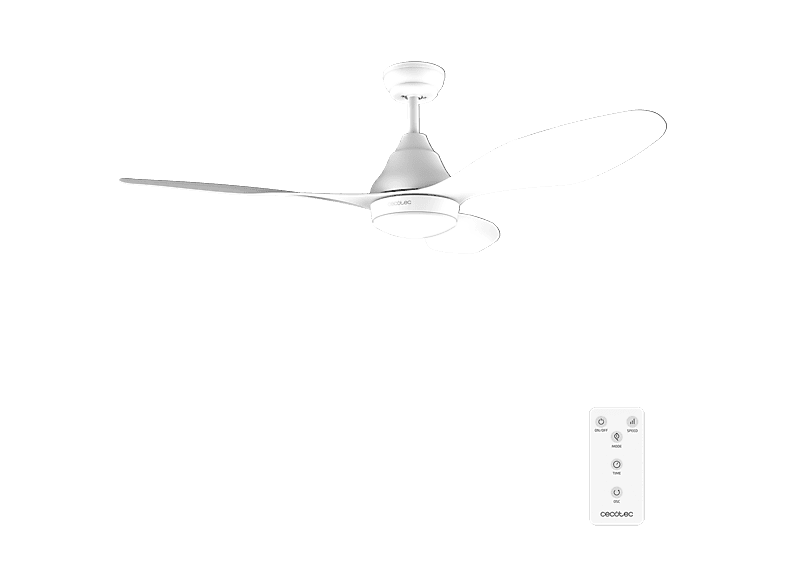 Ventilador de techo - Cecotec EnergySilence Aero 5200 White, Motor cobre 62 W, Luz LED 18 W (3 tonos), Mando, 3 velocidades, Temporizador, Blanco