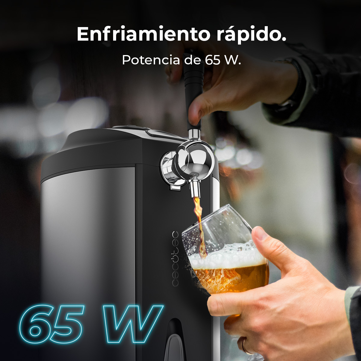 Un grifo sirve cerveza en un vaso. Potencia de 65W.