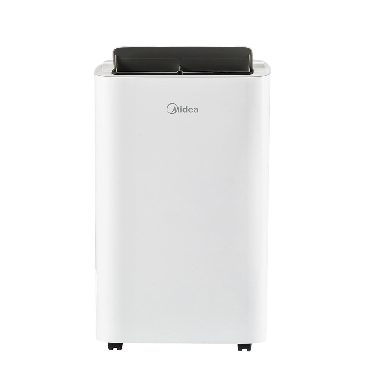 Un deumidificatore bianco Midea con griglia di ventilazione superiore pieghevole.