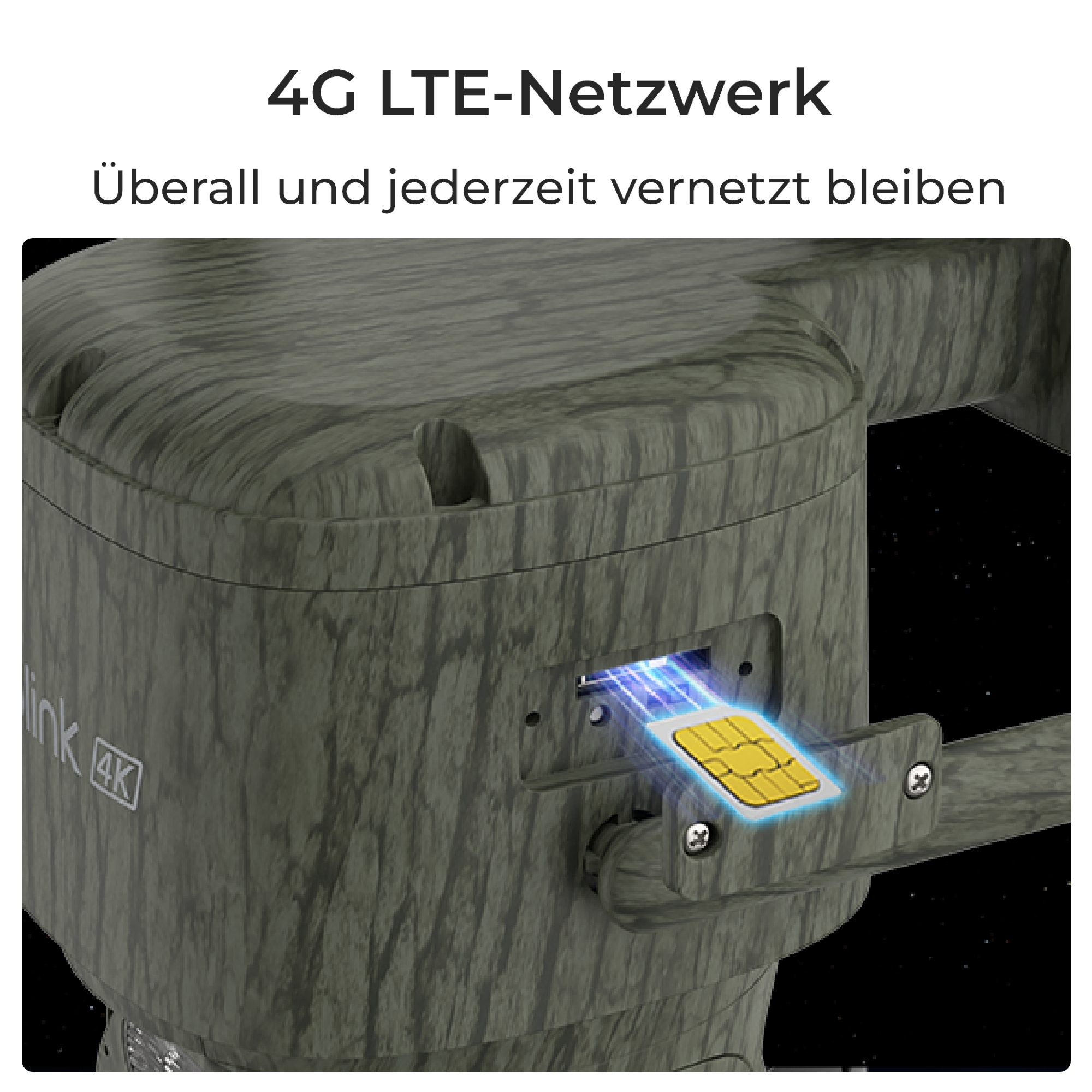 Eine SIM-Karte wird in ein getarntes Gerät mit 4G LTE-Netzwerk-Symbol eingesetzt.