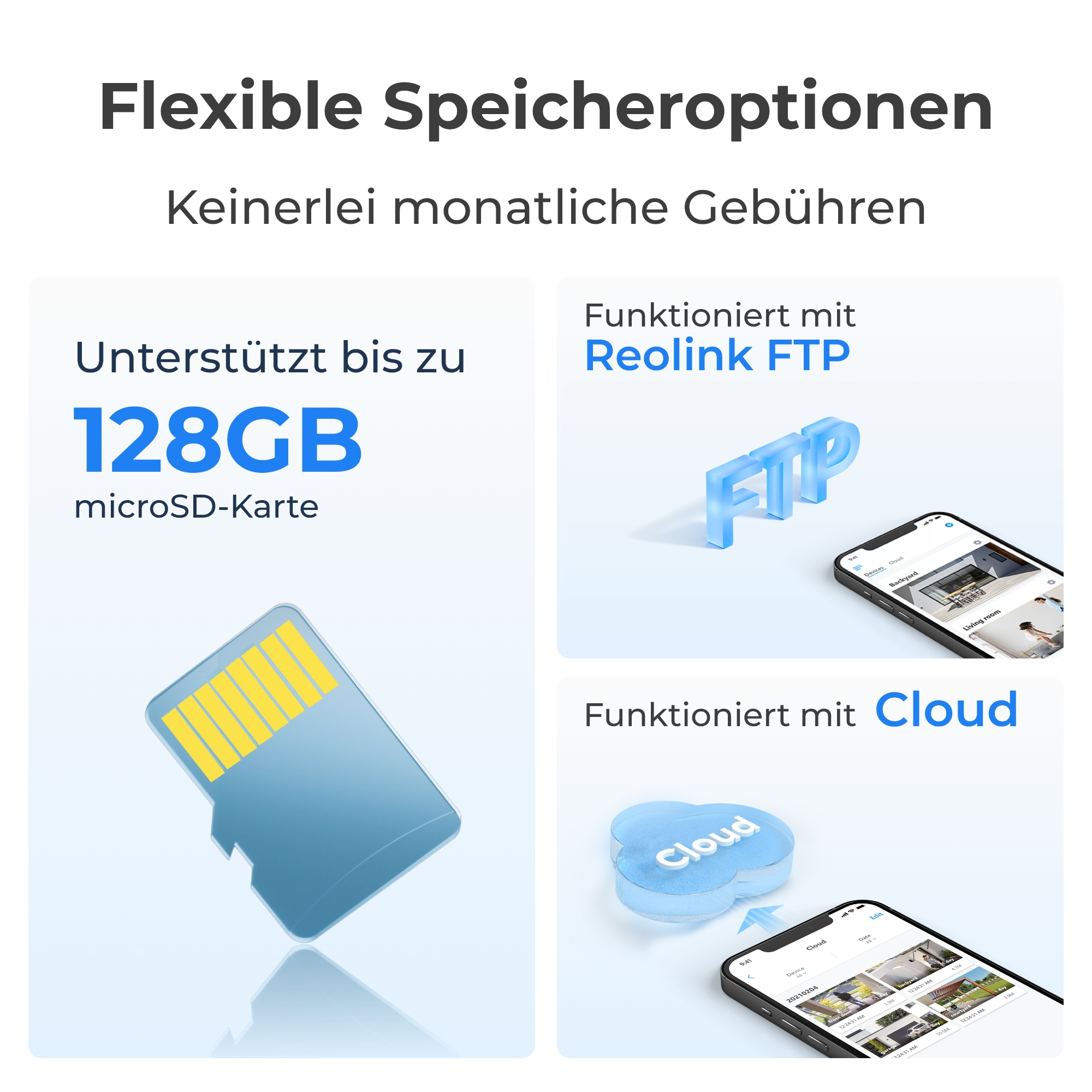 MikroSD-Karte, Reolink FTP und Cloud-Speicheroptionen