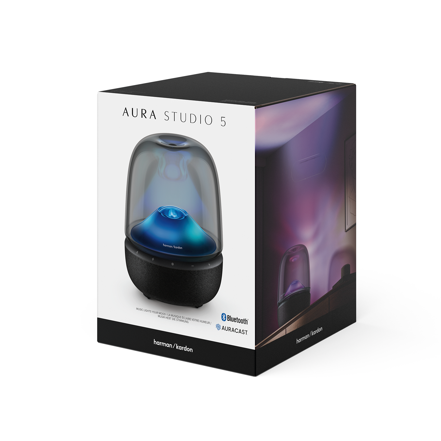 Embalaje del altavoz Harman Kardon Aura Studio 5 con Bluetooth.