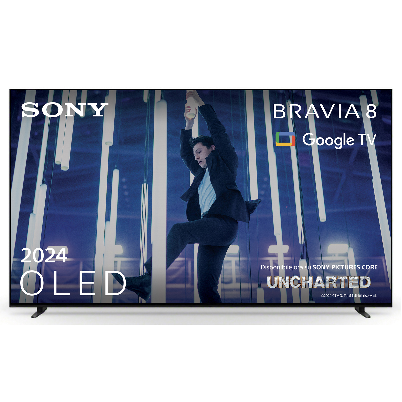 Telewizor Sony Bravia 8 OLED z Google TV, wspinający się mężczyzna, Uncharted.