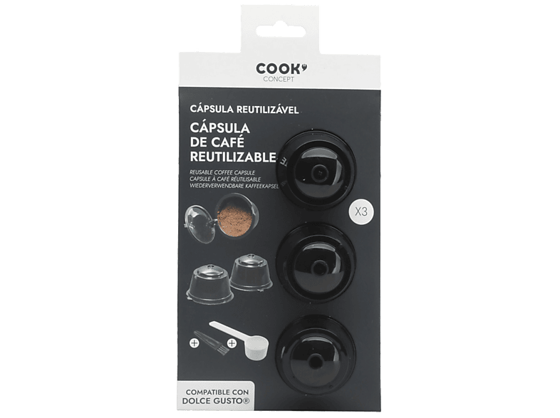 Cápsulas monodosis reutilizables - CMP París KA4557, 3 capsulas de polipropileno café, Compatible con Dolce Gusto, Negro