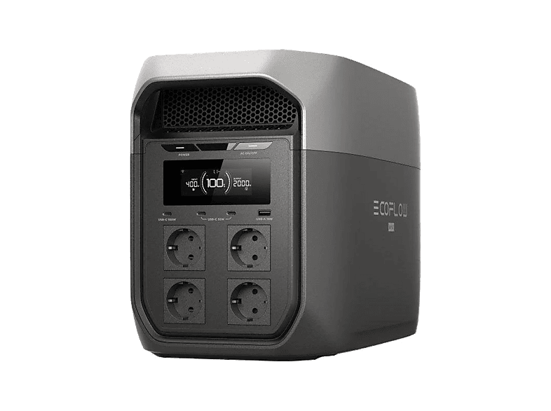 Estación de energía - EcoFlow Delta 3 Max, 2048Wh, USB-C, X-Boost, 9 Puertos salida, Negro y Gris