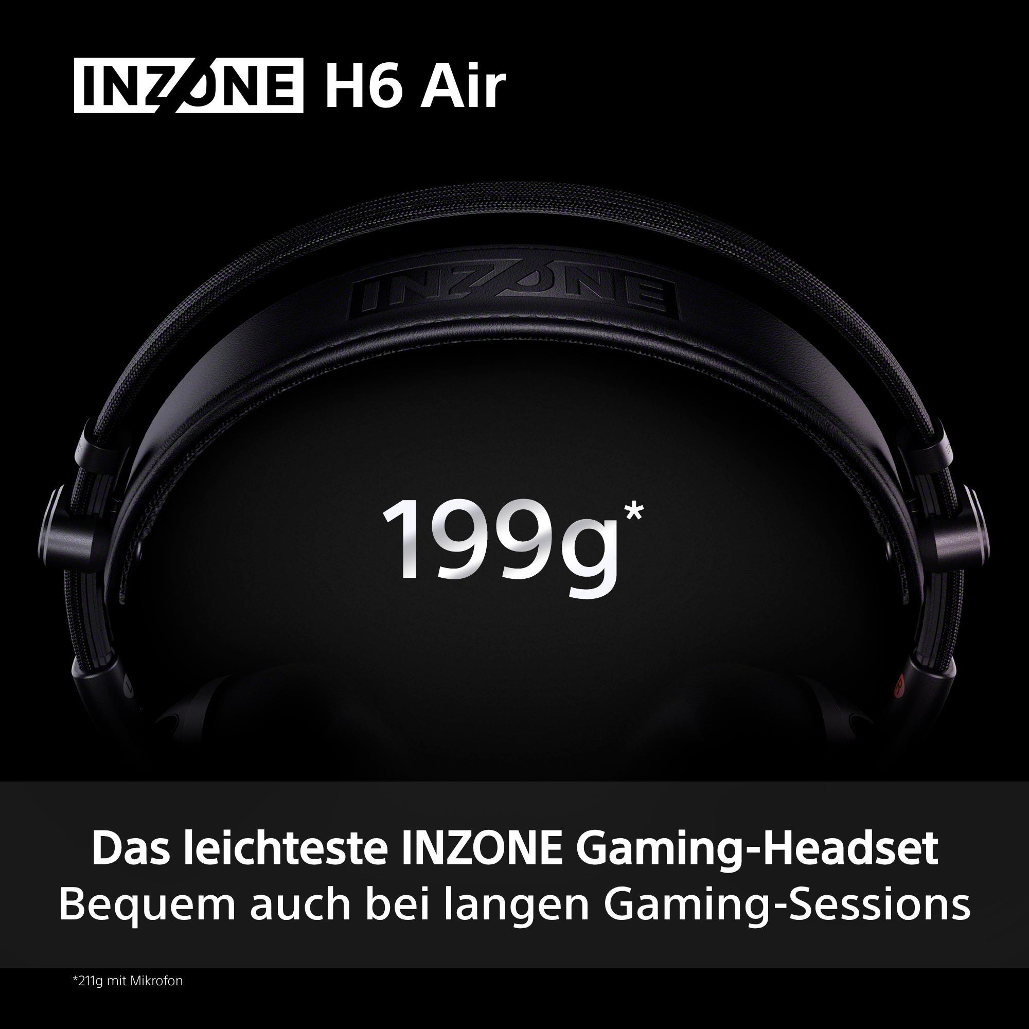 Schwarzes INZONE H6 Air Gaming-Headset mit 199g Gewicht.
