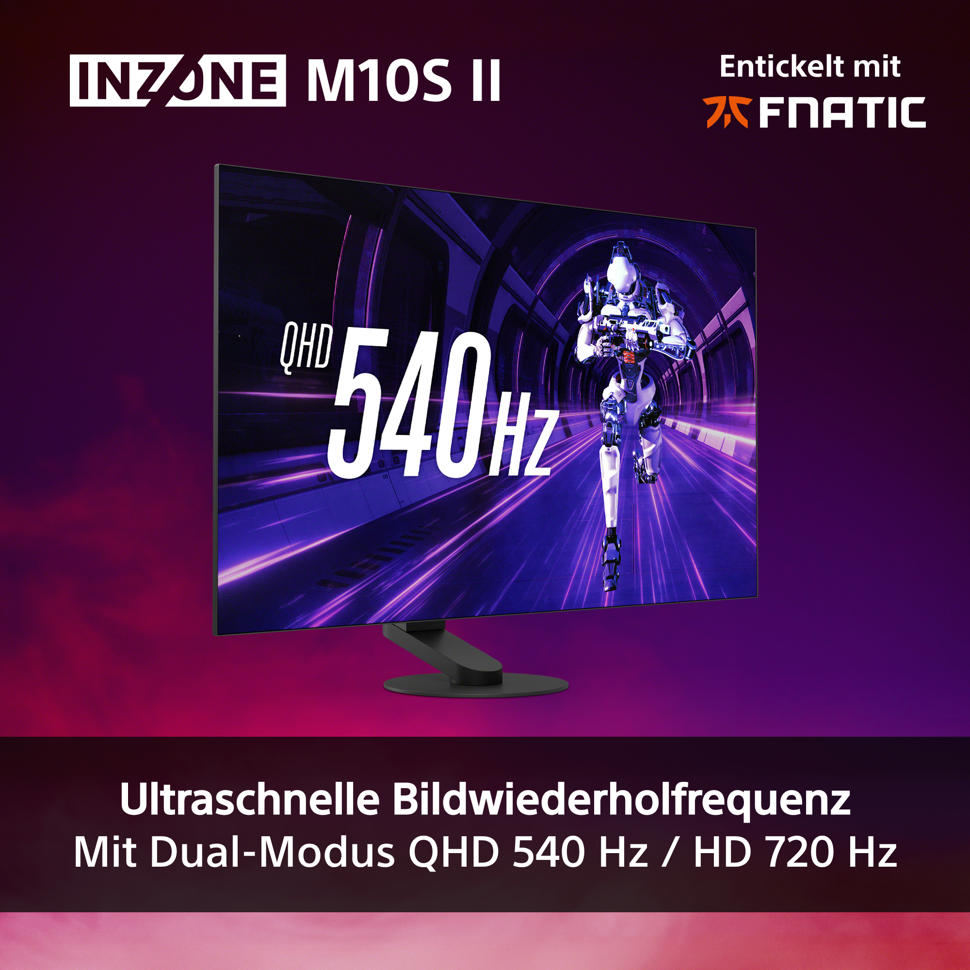Ein Monitor mit 540 Hz und einem Roboter-Bild, entwickelt mit Fnatic.