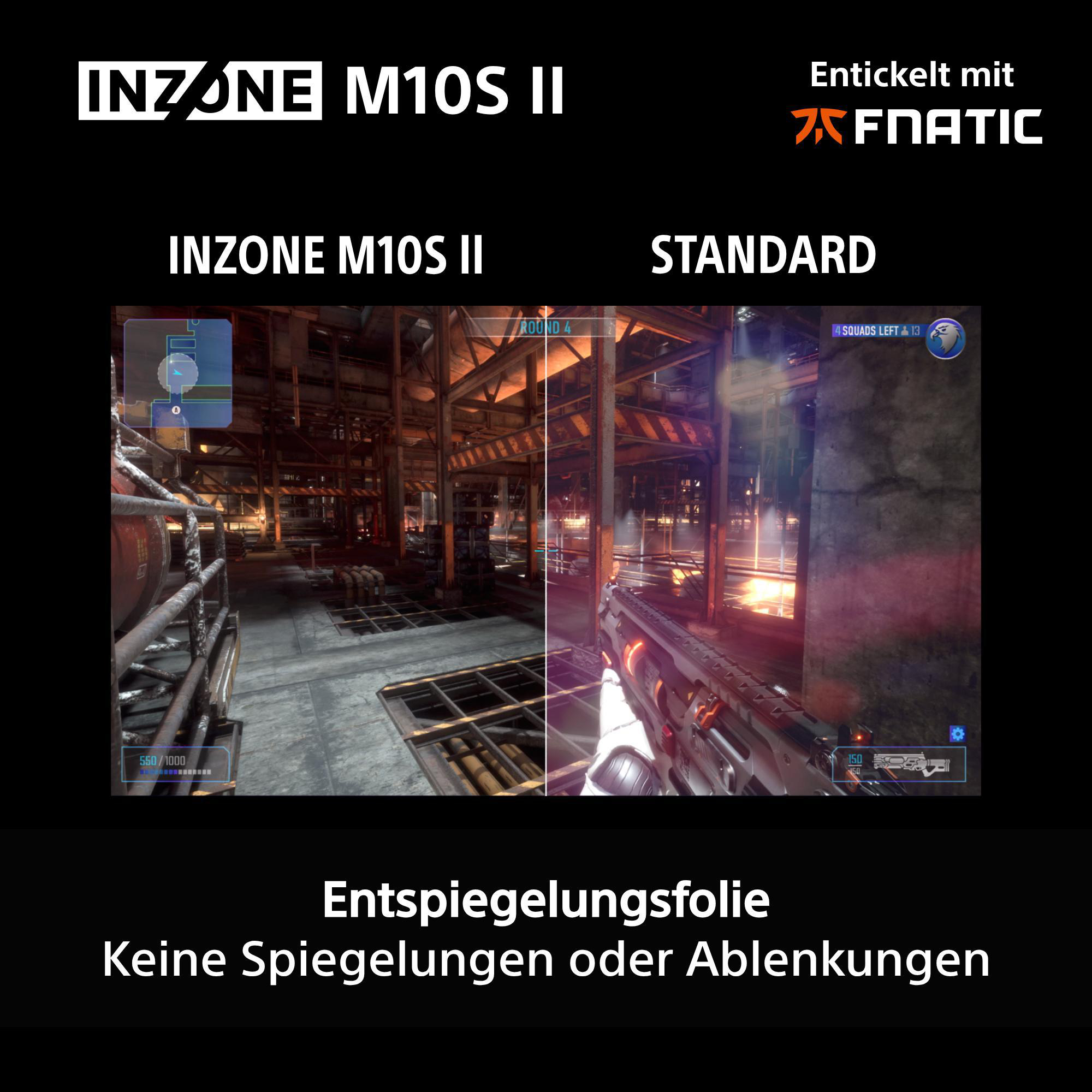 Vergleich zweier Spielansichten: links die Standardansicht, rechts die mit Entspiegelungsfolie.