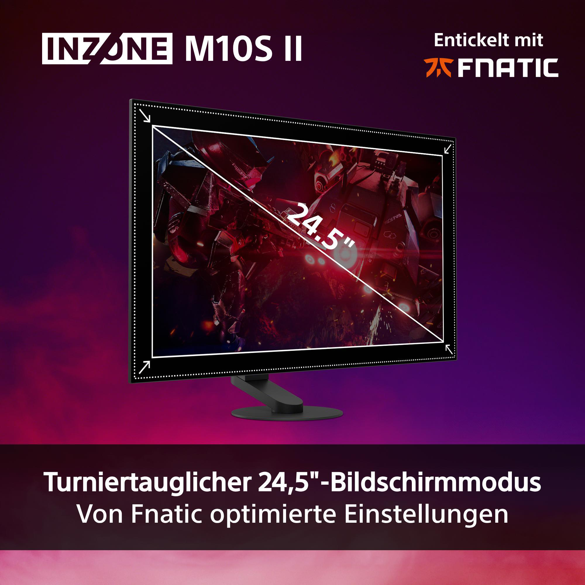 Ein 24,5-Zoll Inzone M10S II Monitor mit Gaming-Grafik, entwickelt mit Fnatic.