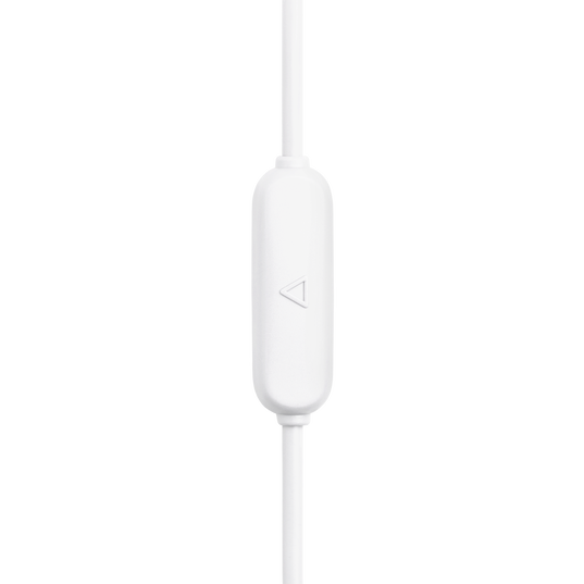 Controlador blanco en línea para auriculares con símbolo triangular.