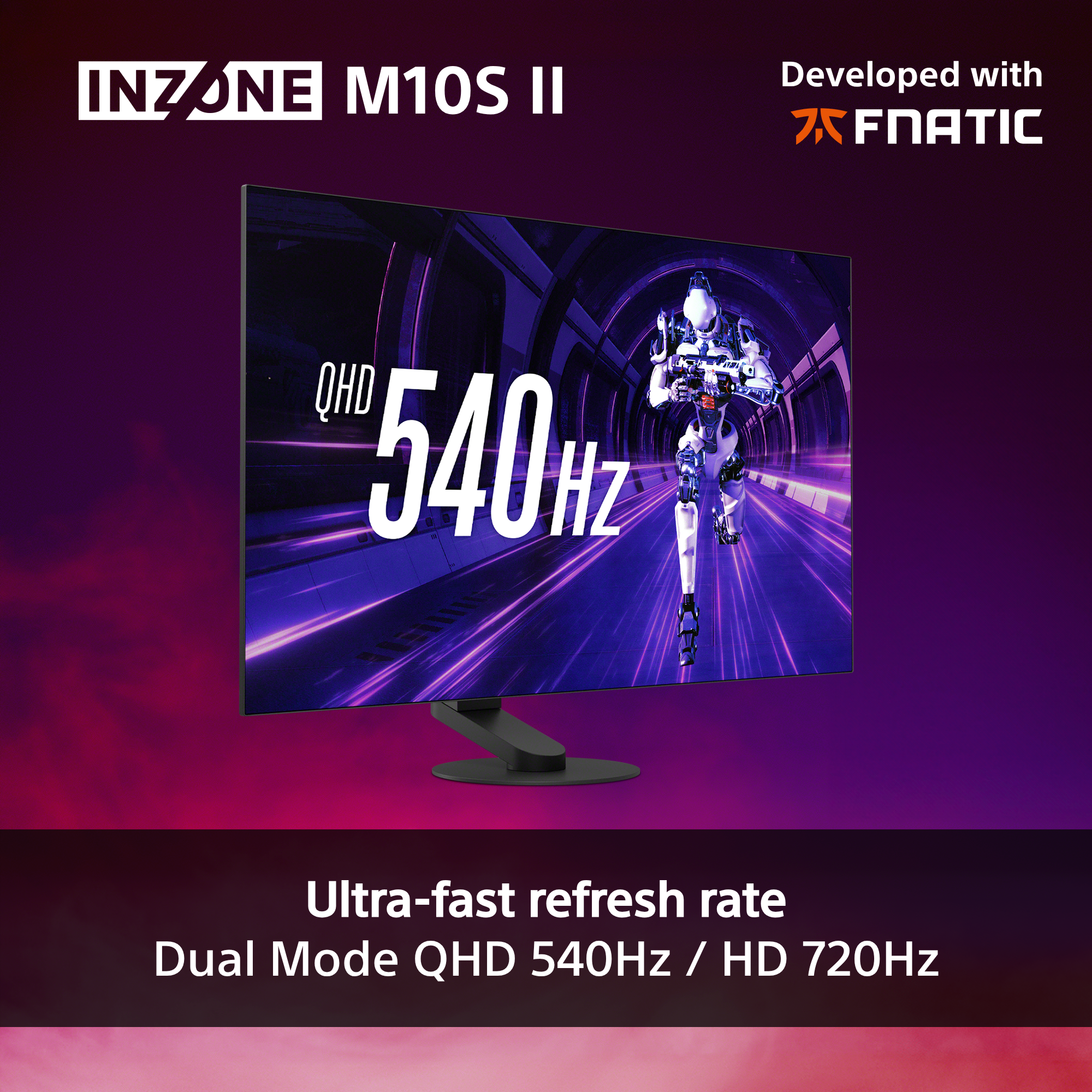 Un monitor con un robot sullo schermo, che pubblicizza 540 Hz.