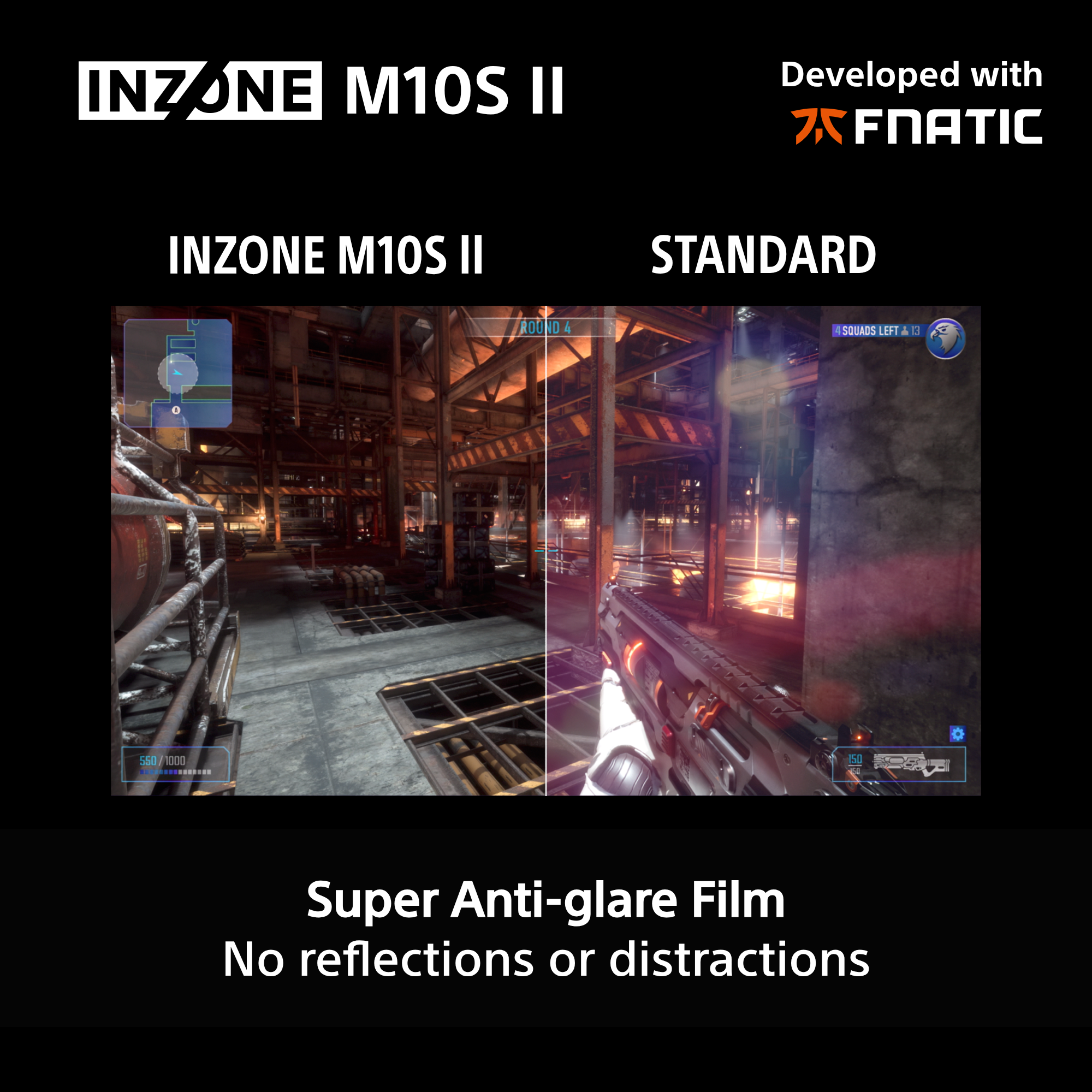 Confronto monitor gaming: INZONE M10S II vs. Standard. Scena industriale.