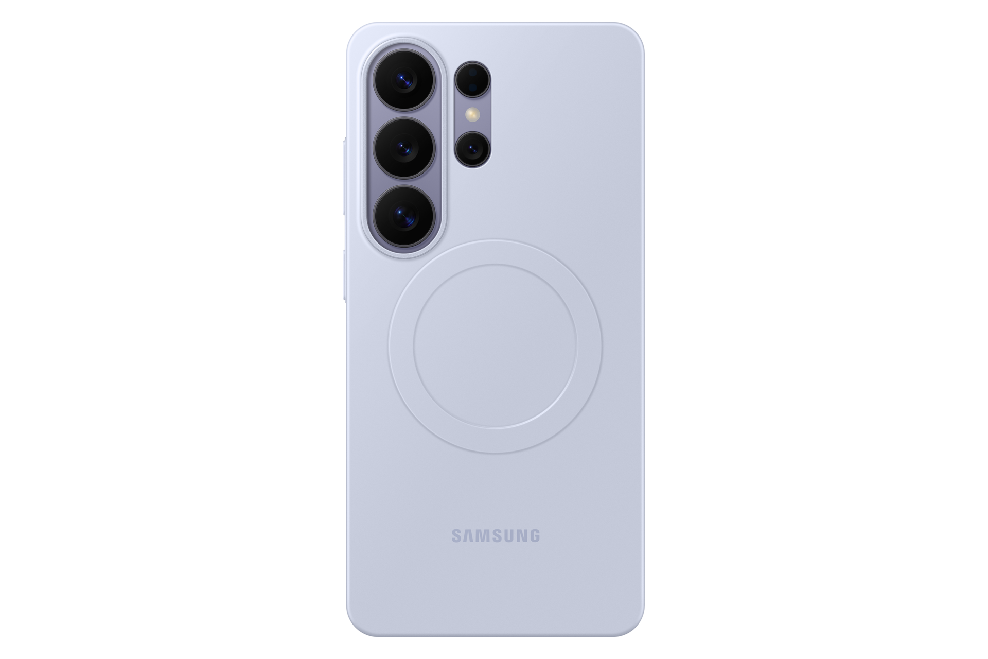 Fioletowe etui Samsung z modułem aparatu i pierścieniem.
