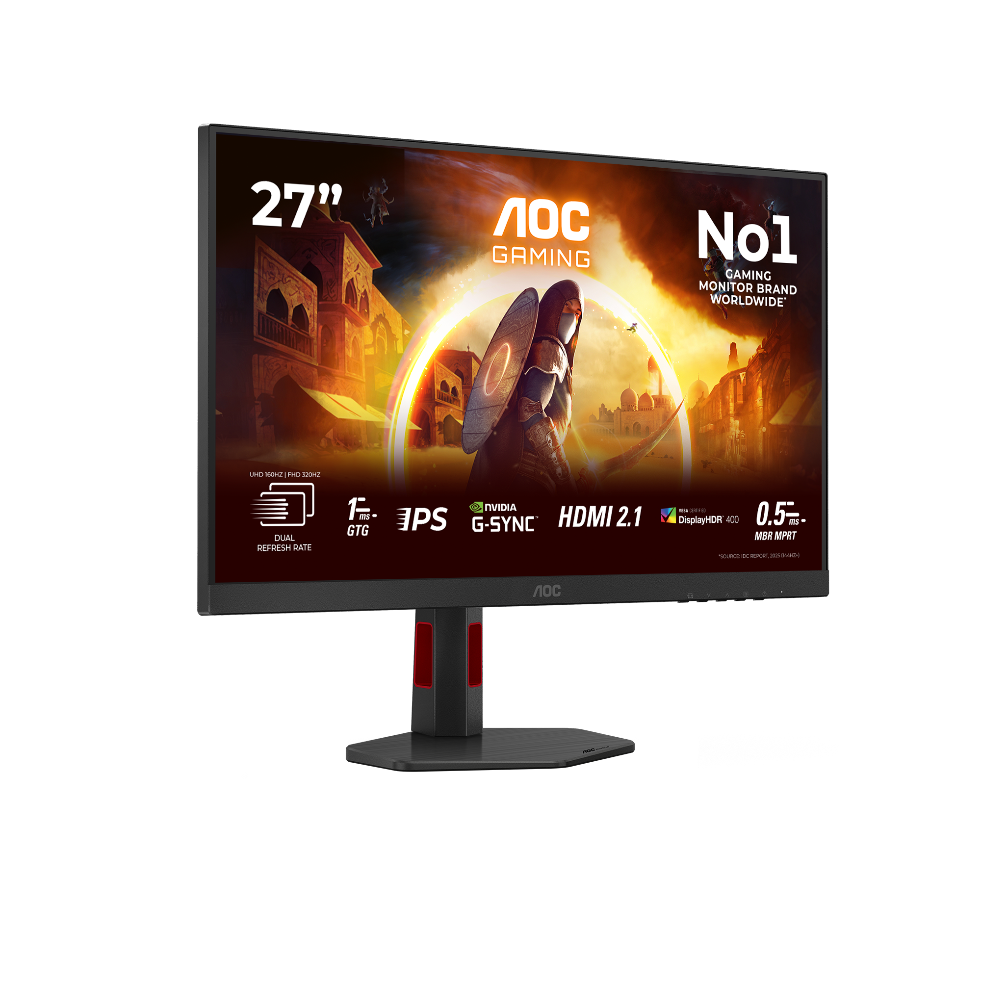 27-Zoll AOC Gaming-Monitor mit Fantasy-Szene, 160Hz/320Hz.