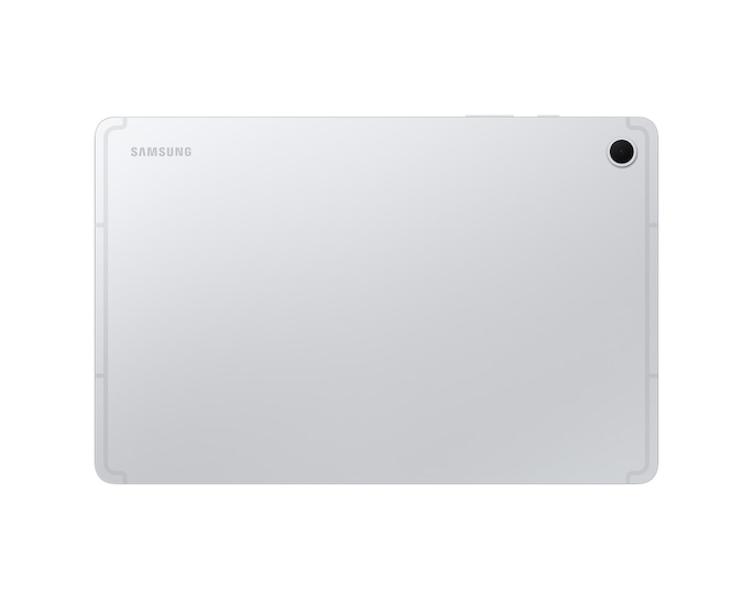 Tył białego tabletu Samsung z czarnym obiektywem aparatu w prawym górnym rogu.