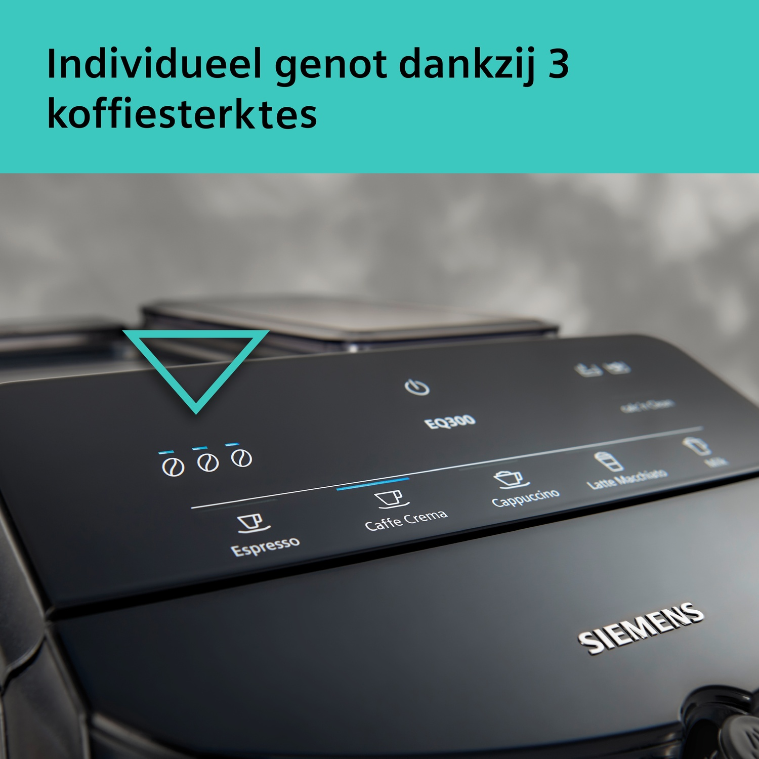 Siemens EQ300 koffiezetapparaat met touch bedieningspaneel.