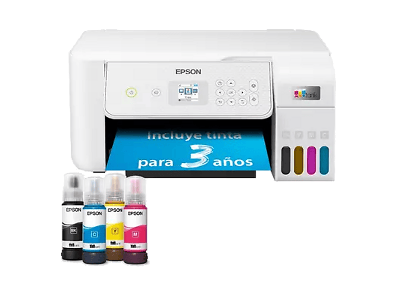 Impresora multifunción tinta - Epson EcoTank ET-2876, Serie 2870, Color, Tinta recargable, WiFi, Blanco