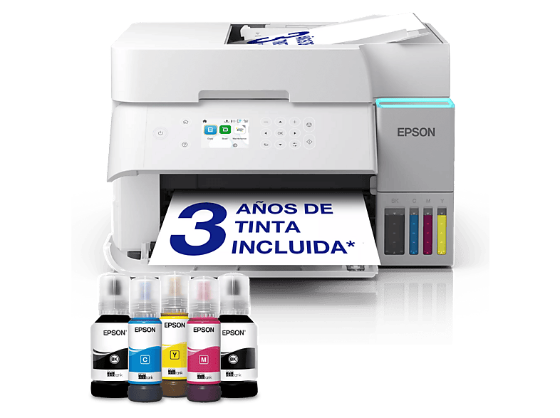 Impresora multifunción tinta - Epson EcoTank ET-3956, Inyección de Tinta, WiFi, Escáner y Copia, A4, Blanco