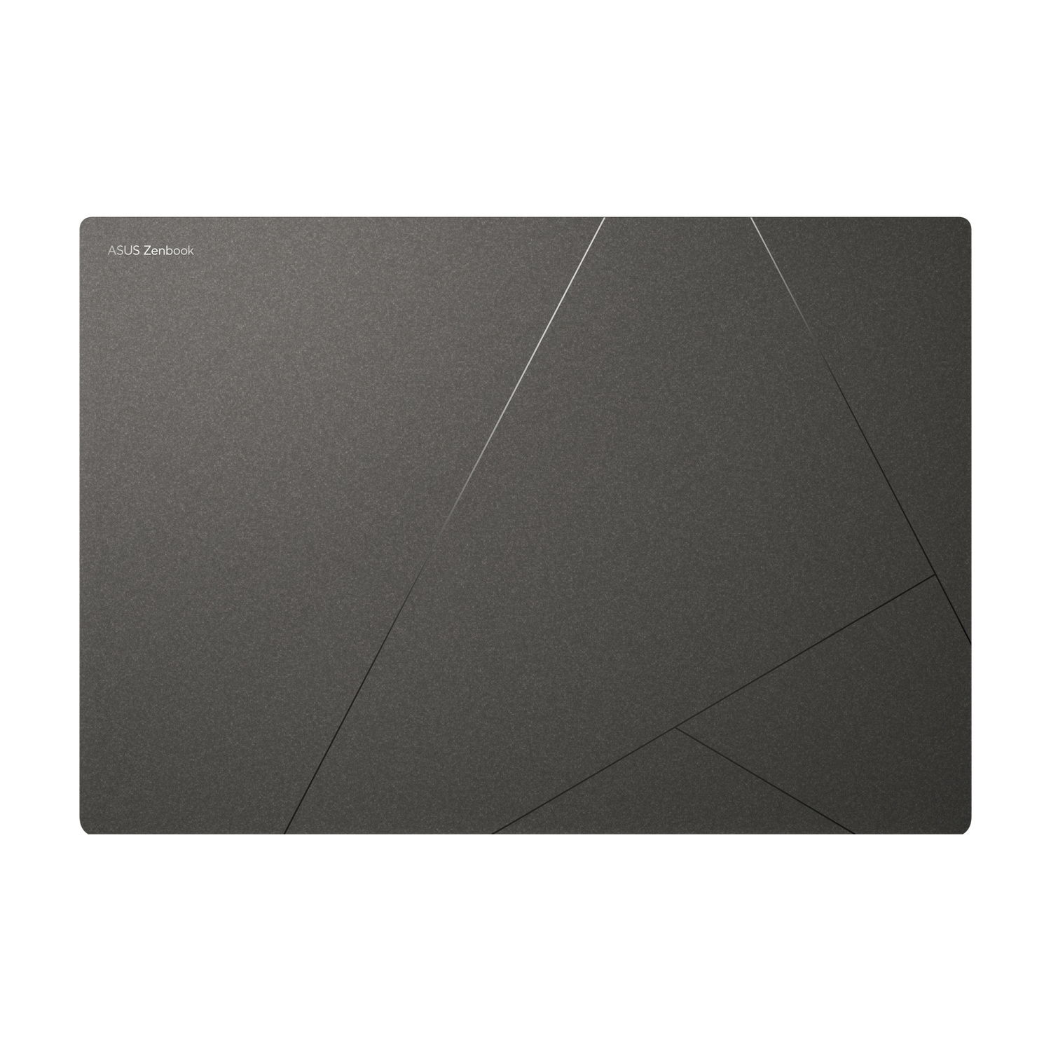 Coperchio grigio laptop ASUS Zenbook con motivo a linee geometriche.