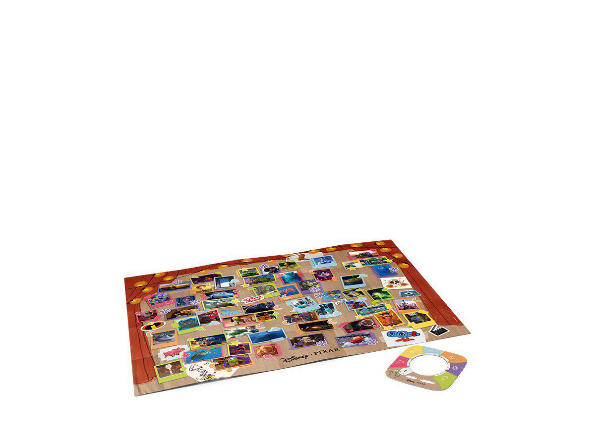 Disney-Pixar-Brettspiel mit vielen kleinen Bildern und einem bunten Spielstein.