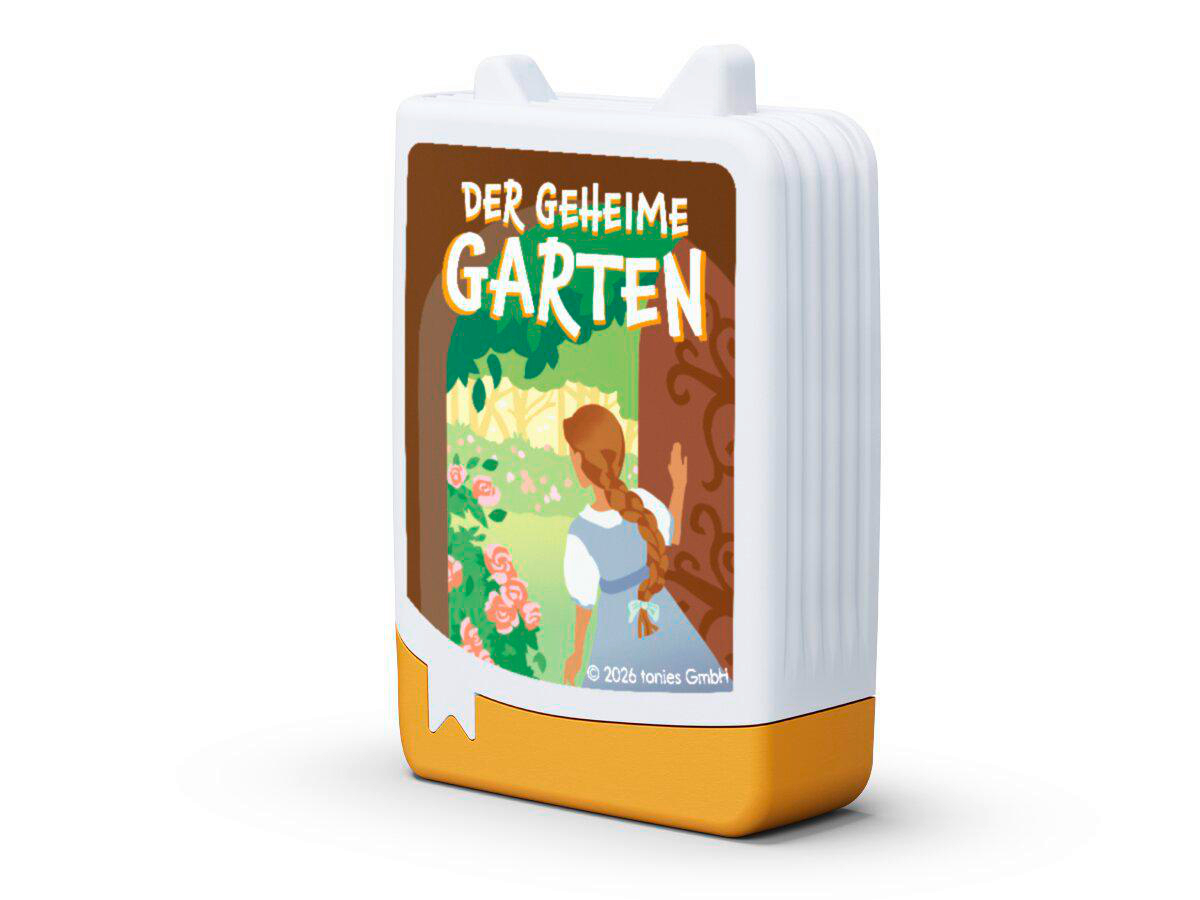 Ein Tonie mit dem Titel 'Der geheime Garten' zeigt ein Mädchen im blauen Kleid.