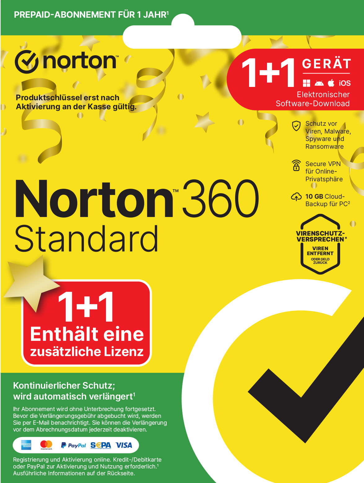 Norton 360 Standard 10GB Claud Backup, 1 User, 1+1 Gerät, 1 Jahr ...