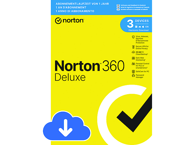 Norton 360 Deluxe 25GB Claud Backup, 3 Gerät, 1 Jahr | [Product Key ...