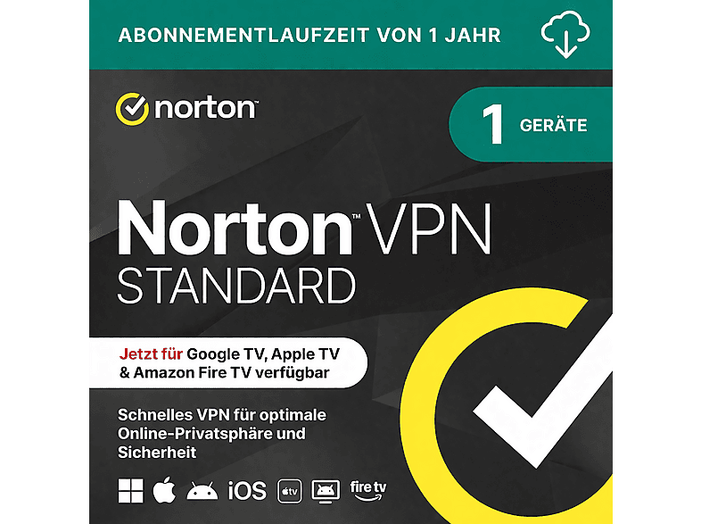 Norton VPN Standard für 1 Gerät & 1 Jahr - (PC, iOS, MAC, Android) [Download Code]; Electronic Software Download