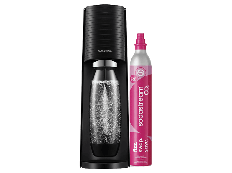 Máquina gasificadora de agua - SodaStream Terra Starter Pack, Botella 1 l, Conexión rápida CO2 (Quick Connect), Comodidad inalámbrica