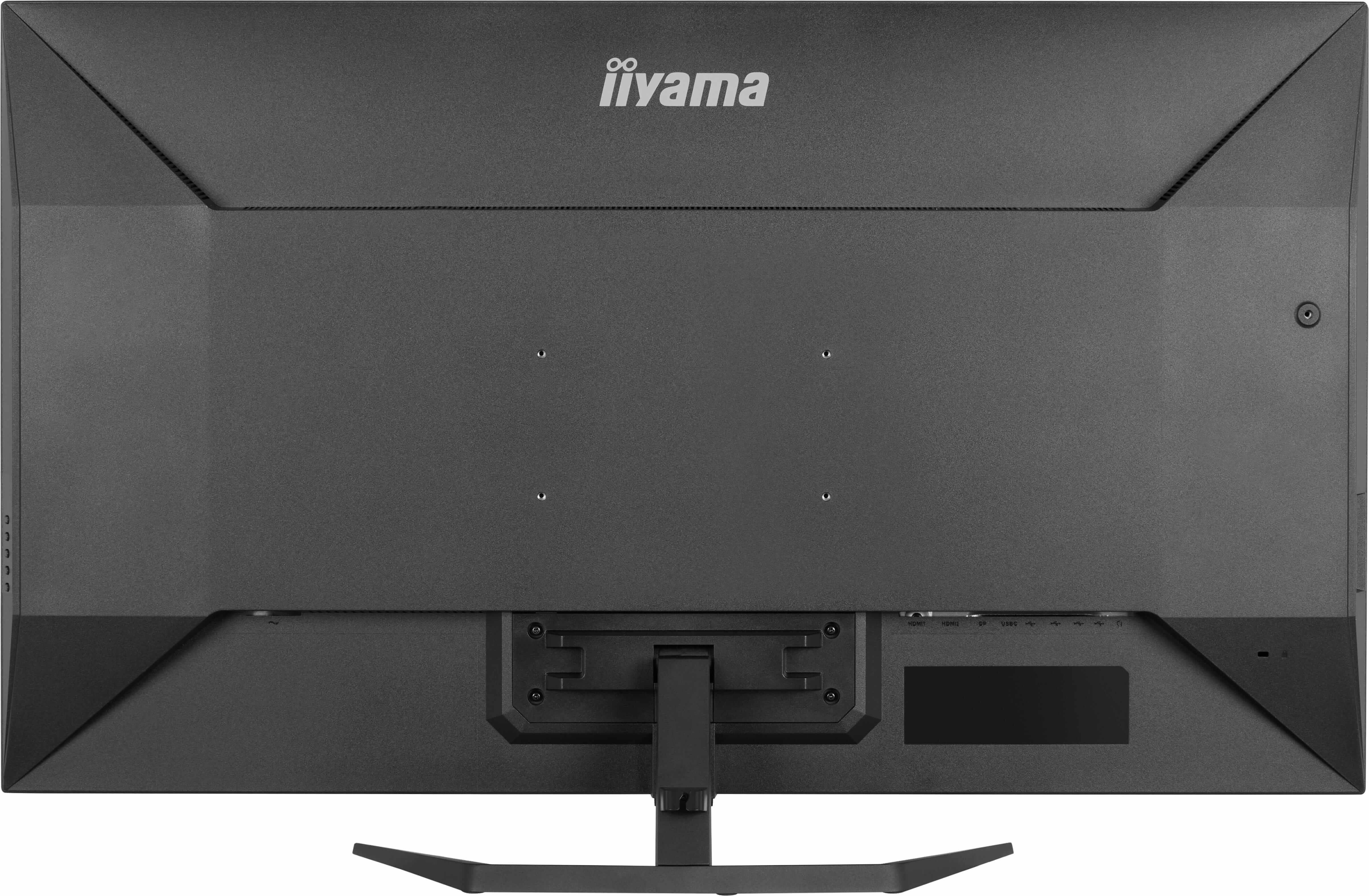 Rückseite eines schwarzen Monitors mit Iiyama-Logo und Anschlüssen.
