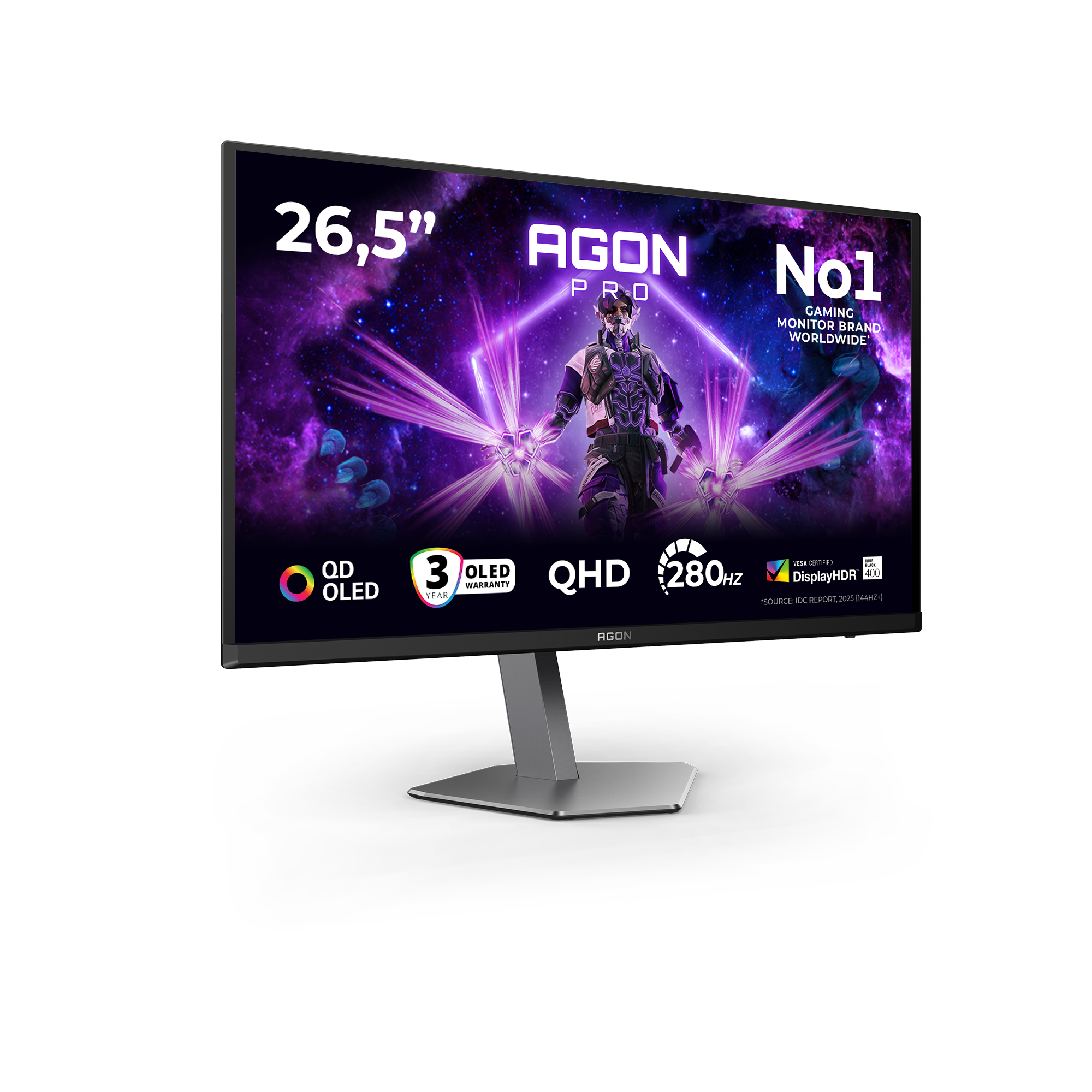 Un monitor AGON PRO de 26.5 pulgadas con QHD, 280Hz y tecnología QD-OLED.