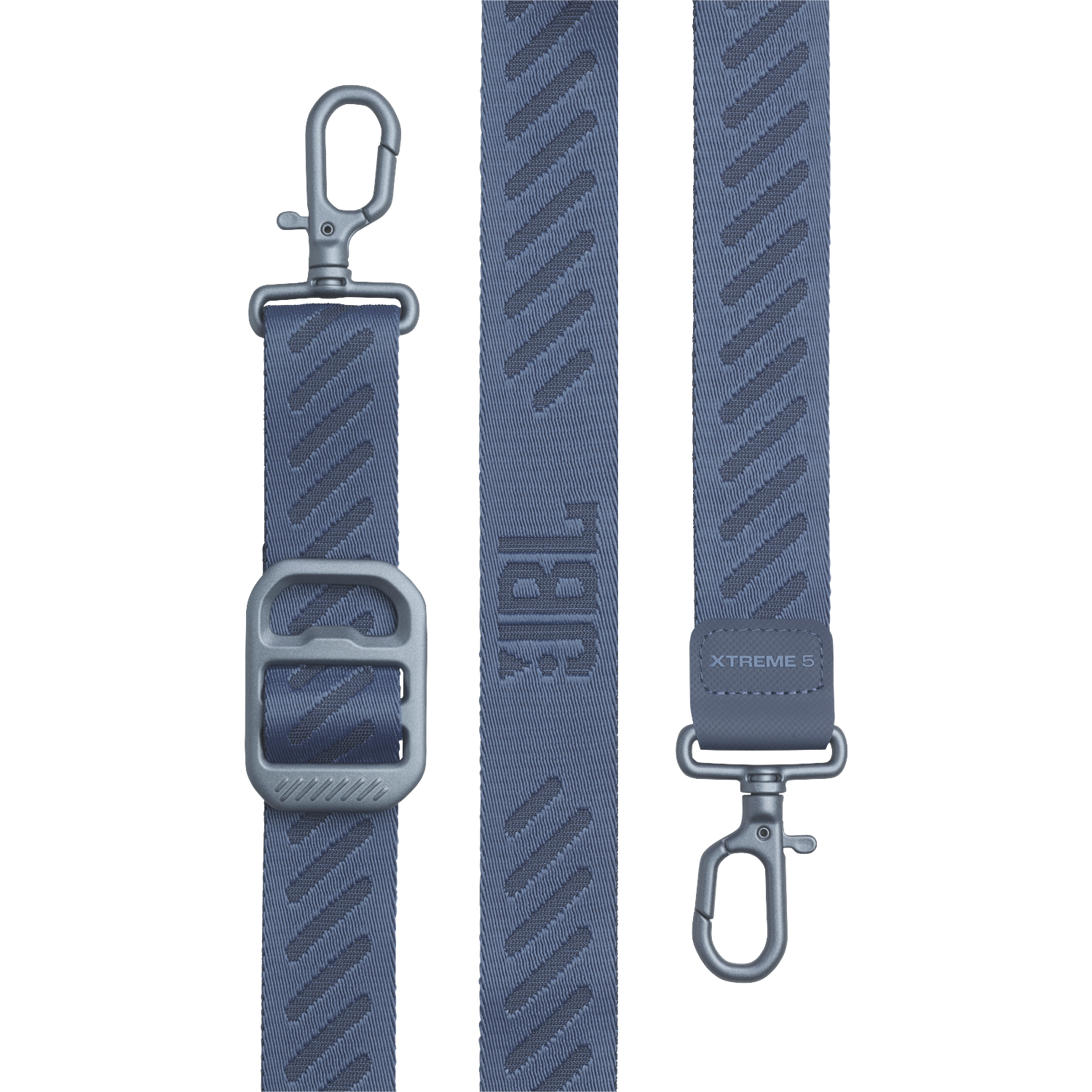 Blauwe band met zilveren gespen en haken, JBL-logo en XTREME 5.
