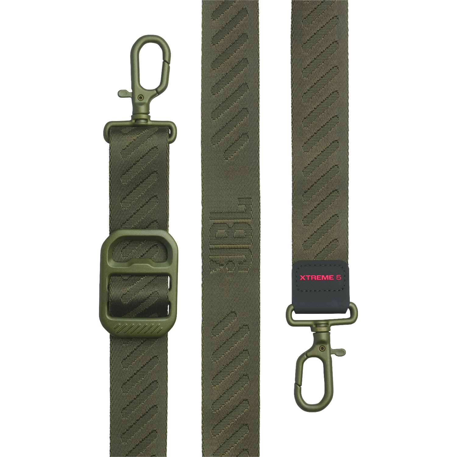 Een groene band met haken en gesp. Gelabeld XTREME 5.