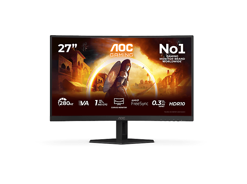 Monitor gaming - AOC C27G4ZXE, 27" Full HD, 280 Hz, 1 ms GtG, 0.3 MPRT, VA Curvo