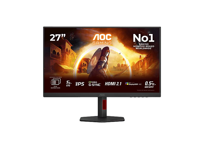 REACONDICIONADO Seminuevo Bueno Monitor gaming - AOC U27G4R, 27" Dual Frame UHD@160Hz/FHD@320Hz, 1ms GtG, Fast IPS, G-Sync Compatible, DisplayHDR 400