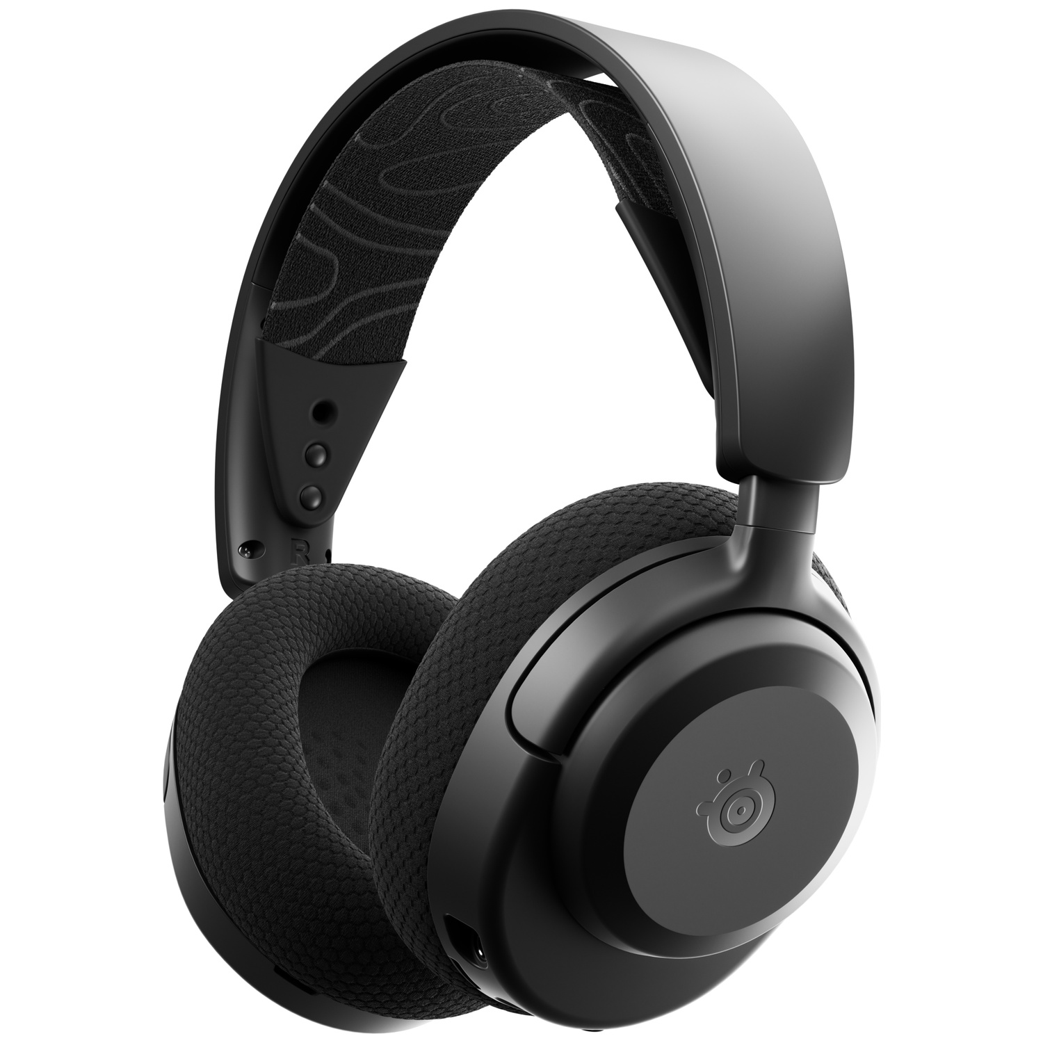 Casque circum-aural noir avec coussinets rembourrés et arceau réglable.