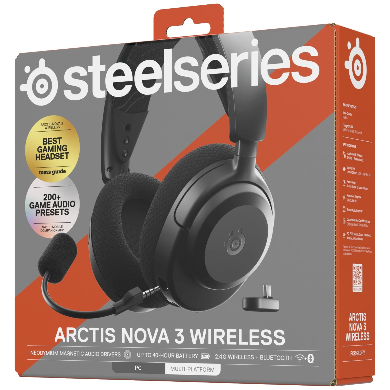 Boîte de casque gaming SteelSeries Arctis Nova 3 Wireless, noir, avec microphone.