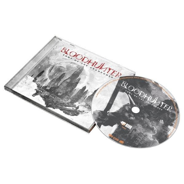 CD-Hülle und CD mit düsterem Artwork von Bloodhunter: Sons of the Abandoned.