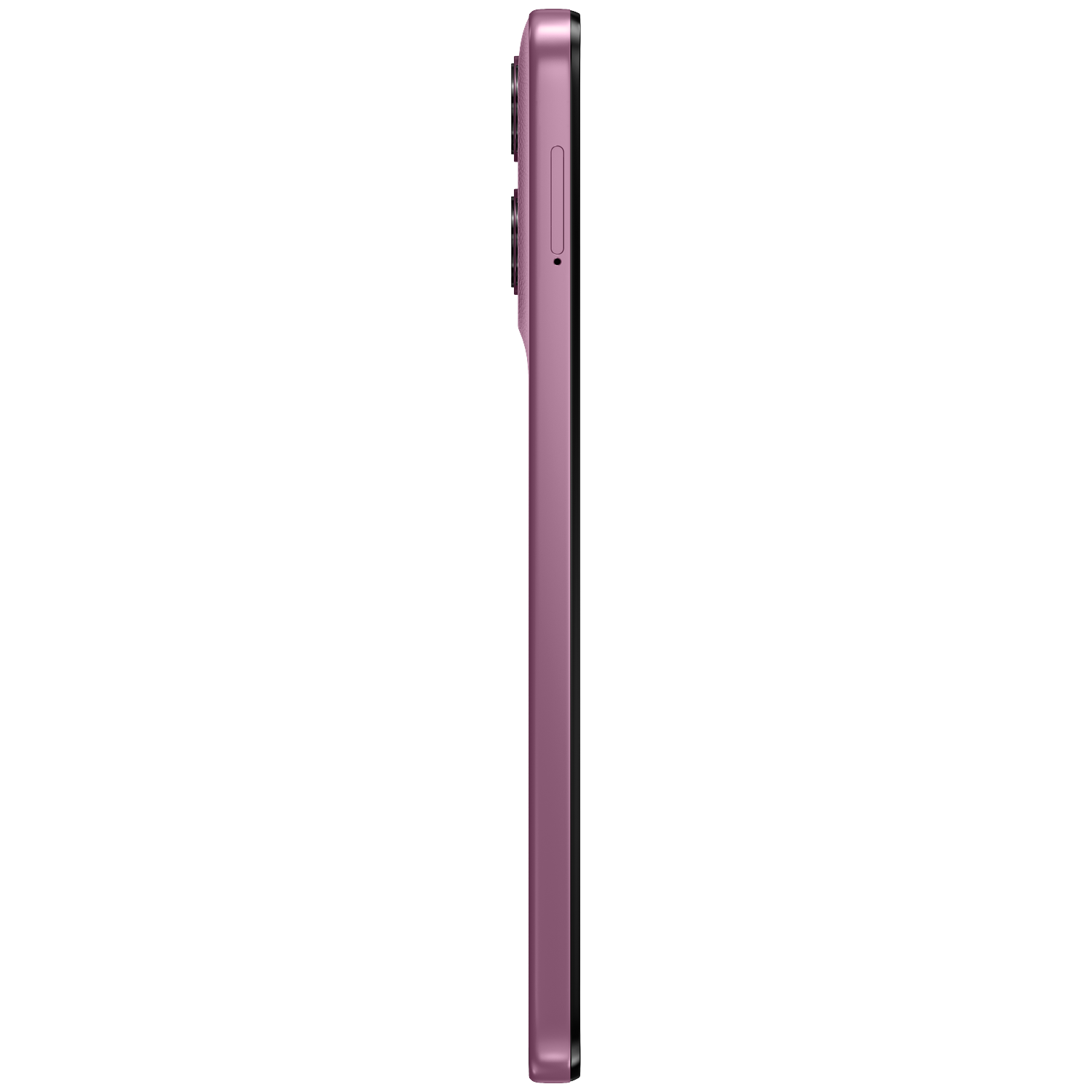 Side view of a purple smartphone showing cameras and SIM tray.