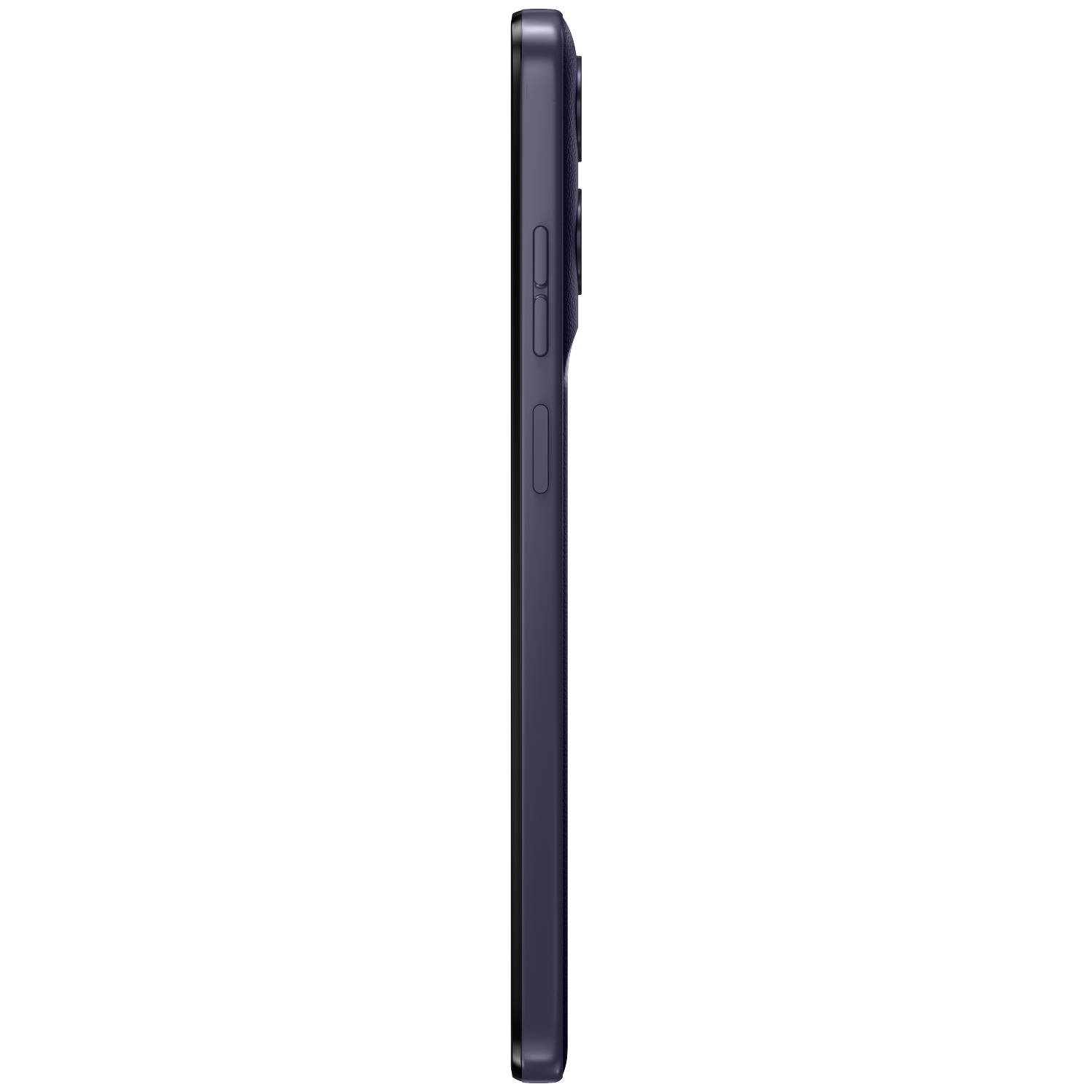 Dark blue smartphone shown in profile with visible buttons on its side.