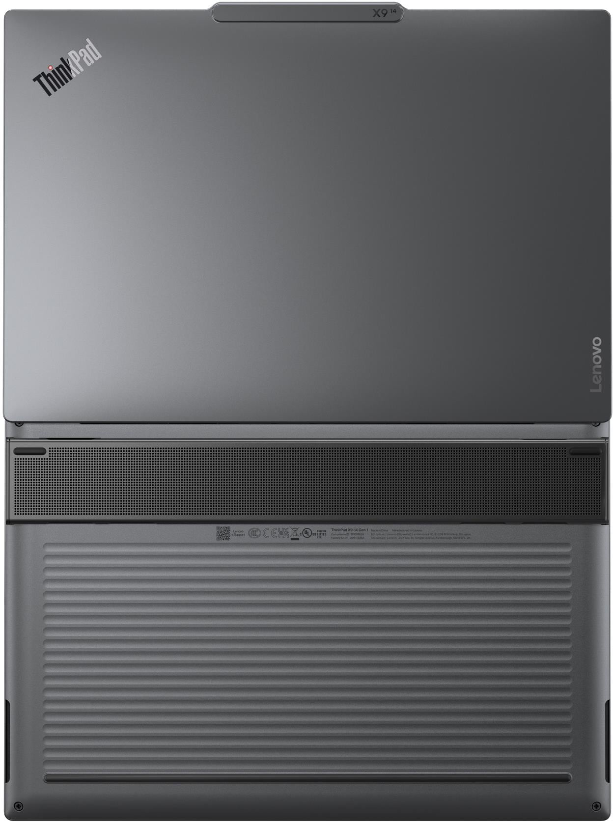 Szürke Lenovo ThinkPad X1 Yoga Gen 1 laptop, hátulról, logóval és szellőzőkkel.