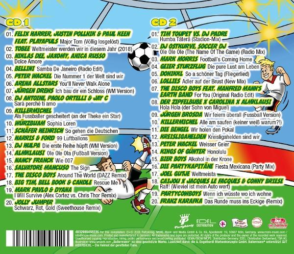 Doppel-CD-Cover mit Songlisten für CD1 und CD2, Fußball-Illustrationen.