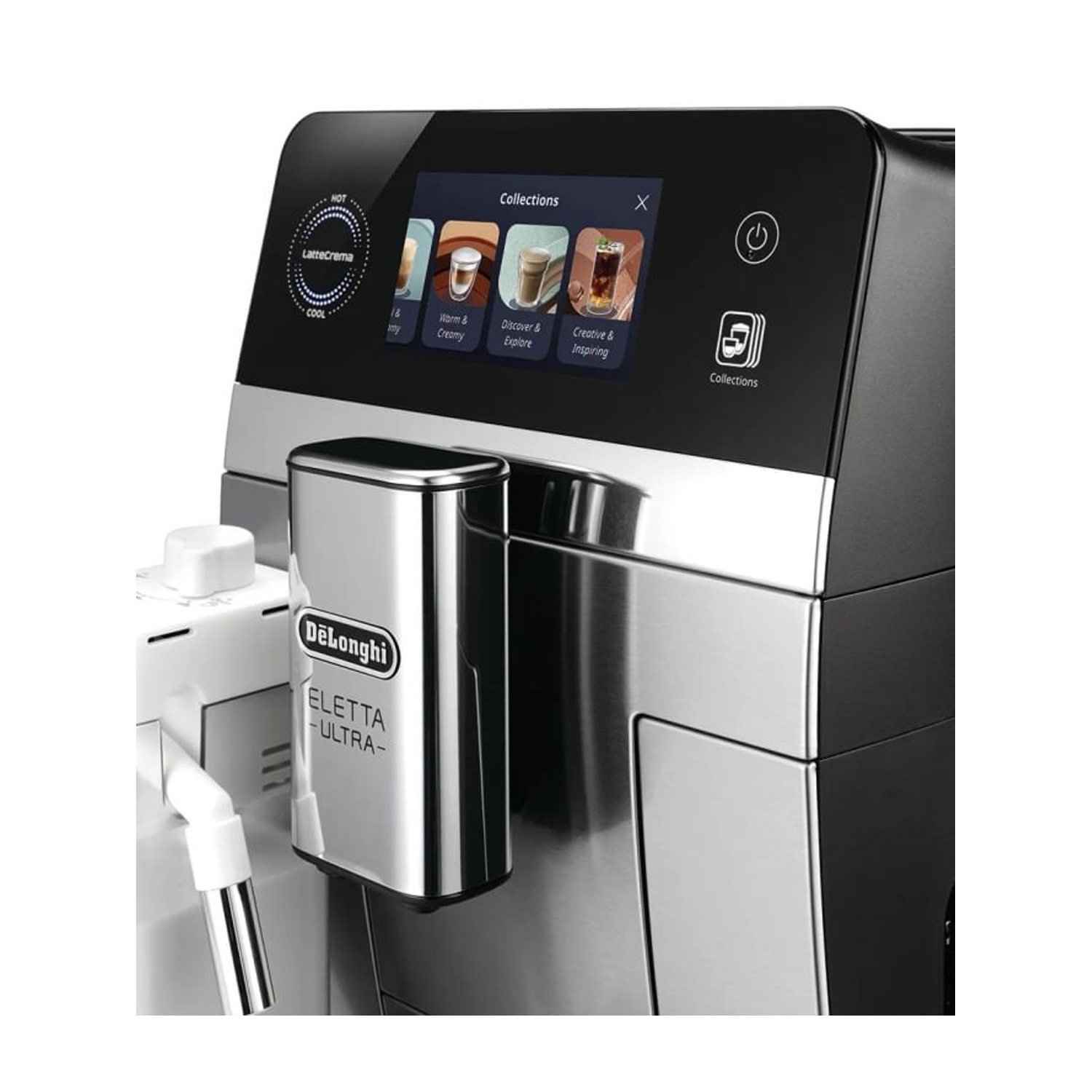 Una macchina da caffè DeLonghi Eletta Ultra con display touch.