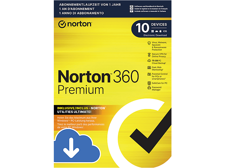 Norton 360 Premium 75GB Claud Backup, 10 Geräte, 1 Jahr | [Product Key ...