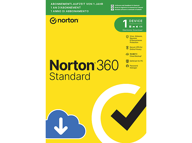 Norton 360 Standard für 1 Gerät & 1 Jahr - (PC, iOS, MAC, Android) [Download Code]; Electronic Software Download