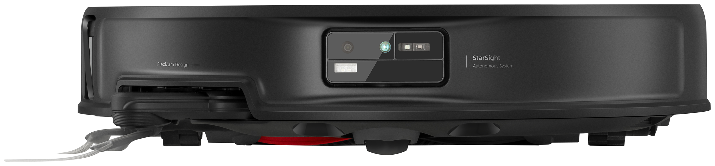 Fekete robotporszívó "FlexiArm Design" és "StarSight" kamerával.